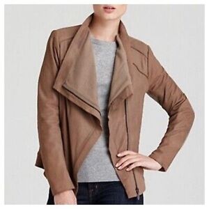Elie Tahari Andreas Drape Leather Jacket in Tan
